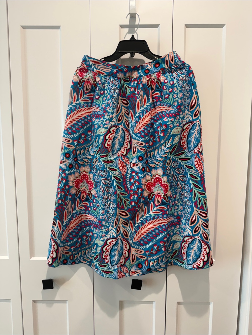Talbots Turquoise Paisley A-Line Skirt with Red Accents